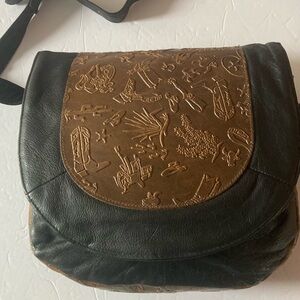Carlos Falchi Black and Brown Embossed Crossbody Bag Vintage 80’s